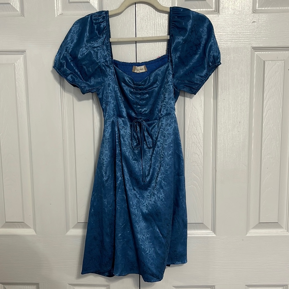 BLUE PUFF SLEEVE MINI DRESS